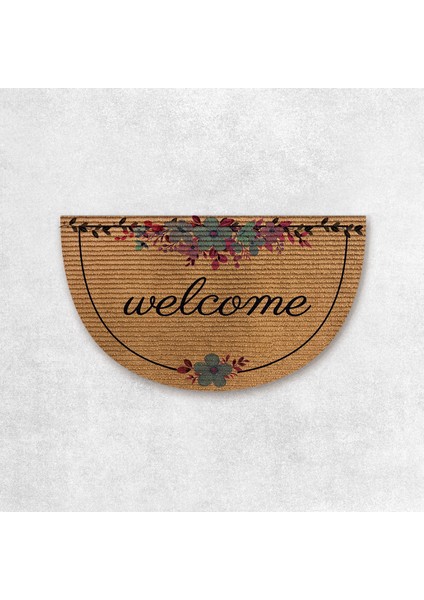 B Home Yarım Ay Halı Paspas - Welcome Flower