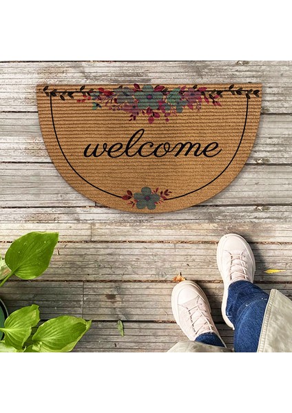 B Home Yarım Ay Halı Paspas - Welcome Flower