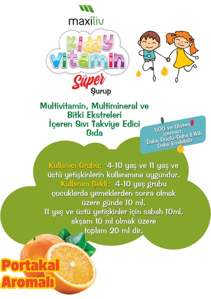 Kiddy Vitamin Süper Şurup 150ml - Multivitamin, Multimineral Ve Bitki Ekstraktları Içeren Şurup