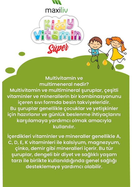 Kiddy Vitamin Süper Şurup 150ml - Multivitamin, Multimineral Ve Bitki Ekstraktları Içeren Şurup