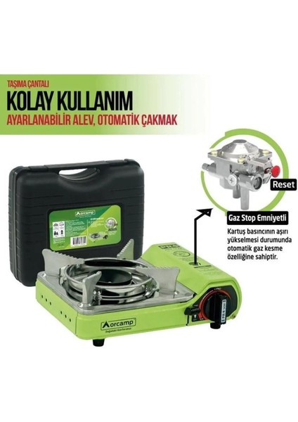 Tekli Mini Portatif Kamp Ocak ve 2 Adet 227 gr Gaz Kartuş Seti Yeşil modelleri