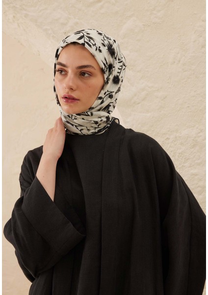 Rosa Desen Pamuk Vual Eşarp Krem