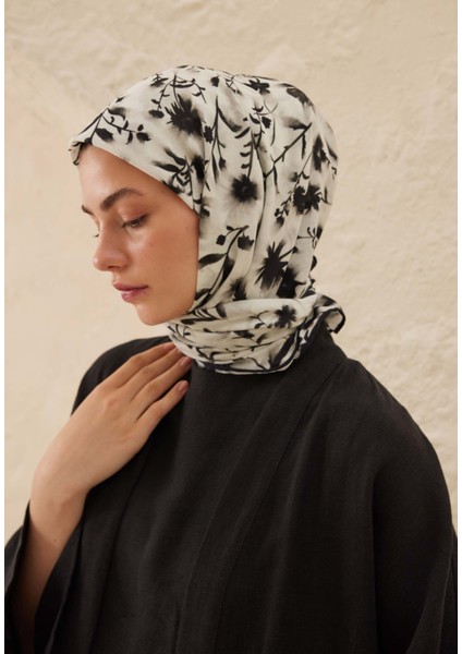 Rosa Desen Pamuk Vual Eşarp Krem