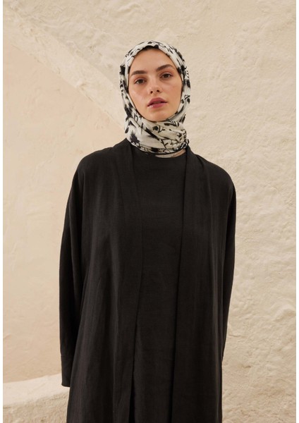 Rosa Desen Pamuk Vual Eşarp Krem