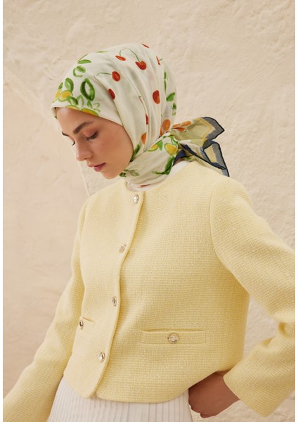 Lime Garden Desen Pamuk Vual Eşarp Yeşil