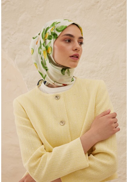Lime Garden Desen Pamuk Vual Eşarp Yeşil