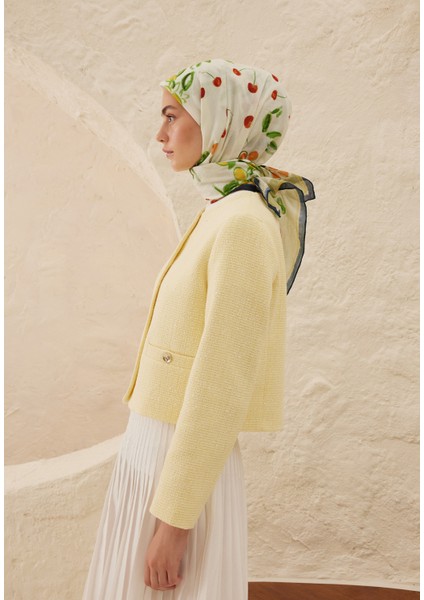 Lime Garden Desen Pamuk Vual Eşarp Yeşil