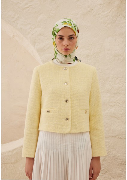 Lime Garden Desen Pamuk Vual Eşarp Yeşil