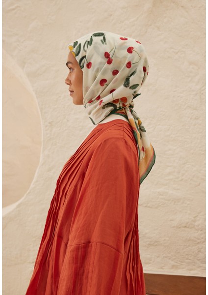 Lime Garden Desen Pamuk Vual Eşarp Turuncu