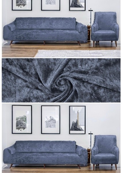 Kadife 3+3+1+1 Lastikli Kanepe Örtüsü | Lastikli Koltuk Örtüsü | Koltuk Kılıfı