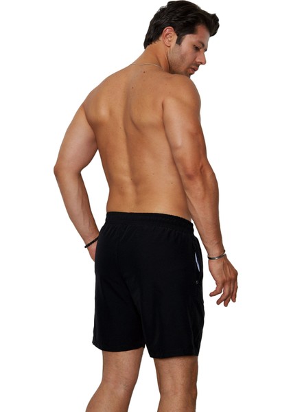 Erkek Siyah Poly Kumaş Beli Lastikli File Astarlı Cepli Hızlı Kuruyan Strechfit Deniz Şortu EDY6120S fırsatları
