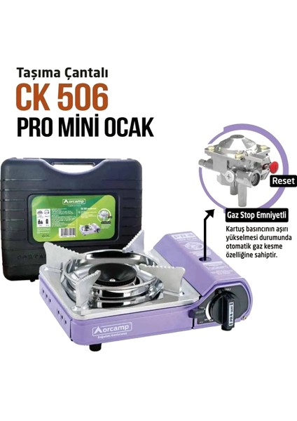 Tekli Mini Portatif Kamp Ocak ve 3 Adet 227 gr Gaz Kartuş Seti Mor
