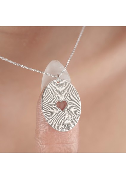 Parmak Izi ve Kalp Detaylı Kadın Kolye, 925 Ayar Gümüş Kolye, Gümüş, Rose Gold, Altın Kaplama Kolye
