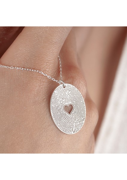 Parmak Izi ve Kalp Detaylı Kadın Kolye, 925 Ayar Gümüş Kolye, Gümüş, Rose Gold, Altın Kaplama Kolye modelleri