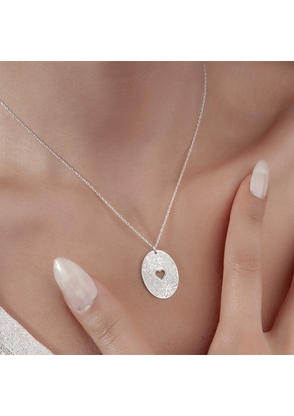 Parmak Izi ve Kalp Detaylı Kadın Kolye, 925 Ayar Gümüş Kolye, Gümüş, Rose Gold, Altın Kaplama Kolye fırsatları