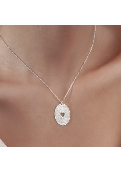 Parmak Izi ve Kalp Detaylı Kadın Kolye, 925 Ayar Gümüş Kolye, Gümüş, Rose Gold, Altın Kaplama Kolye indirimleri