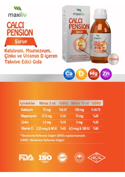 Calcipension Şurup 150ML - Kalsiyum, Magnezyum, Çinko ve Vitamin D Içeren Takviye Edici Gıda