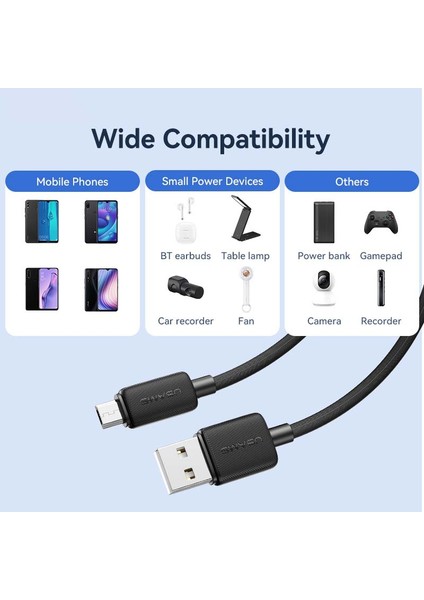 1m Mikro USB 2A Hızlı Şarj Kablosu Bakır Tel 480MBPS Veri Iletim Kablosu-Beyaz (Yurt Dışından)