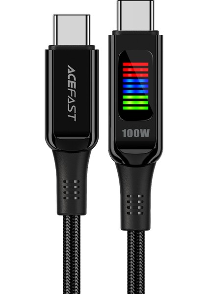 1.2m 100W 5A Usb-C'den Usb-C'ye Hızlı Şarj Kablosu Işık Ekranı Örgülü Veri Kablosu (Yurt Dışından)