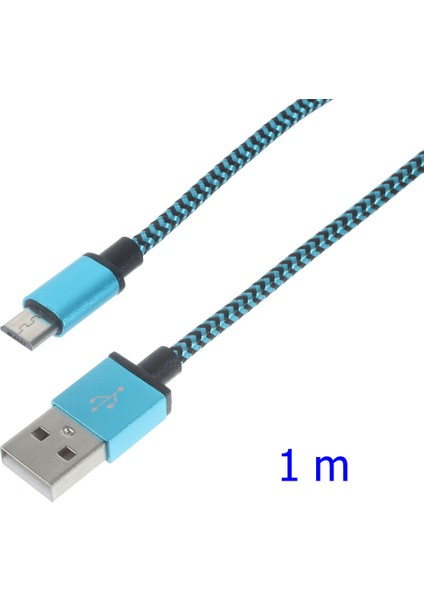 Samsung Htc Lg Sony-Mavi Için 1m Dokuma Mikro USB Veri Senkronizasyon Şarj Kablosu (Yurt Dışından)