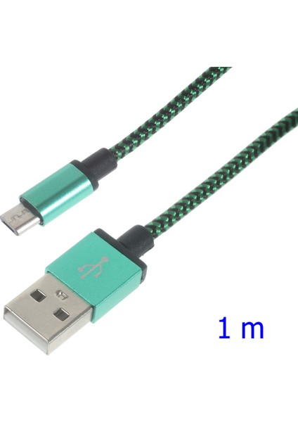 Samsung Htc Lg Sony-Yeşil Için 1m Dokuma Mikro USB Veri Senkronizasyon Şarj Kablosu (Yurt Dışından)