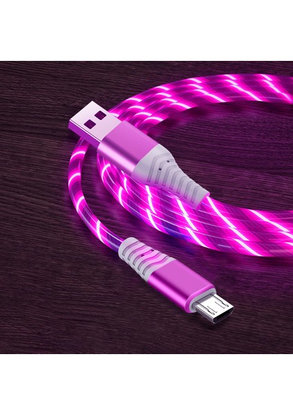 2m Parlayan 3A Hızlı Şarj Kablosu Yüksek Hızlı Akan Streamer Işık LED Veri Aktarımı Mikro USB Kablosu-Kırmızı (Yurt Dışından)