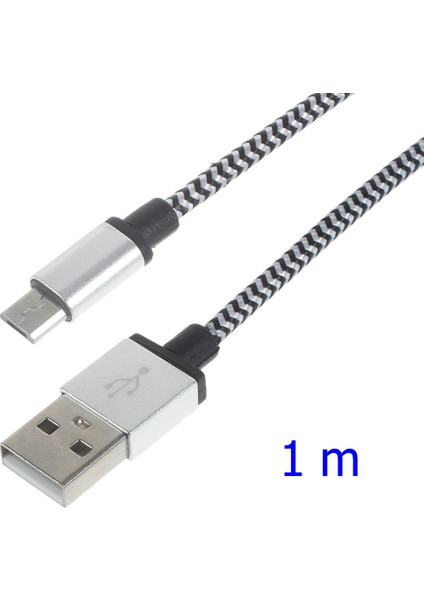 Samsung Htc Lg Sony-Beyaz Için 1m Dokuma Mikro USB Veri Senkronizasyon Şarj Kablosu (Yurt Dışından)