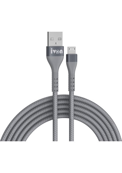 1,5m Usb'den Mikro Usb'ye Veri Kablosu 2,4A Esnek Ka Kablo-Gri (Yurt Dışından)