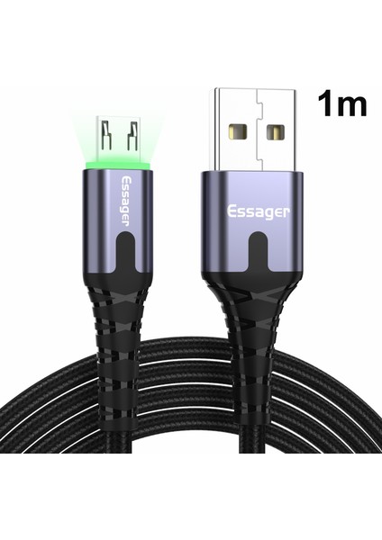 LED Göstergeli Mikro Usb'den Usb'ye Naylon Örgülü Veri Senkronizasyon Şarj Kablosu 1 M-Koyu Gri (Yurt Dışından)