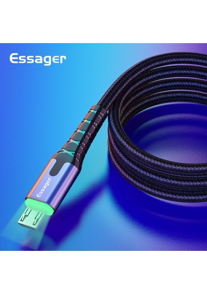 LED Göstergeli Mikro Usb'den Usb'ye Naylon Örgülü Veri Senkronizasyon Şarj Kablosu 1 M-Koyu Gri (Yurt Dışından)