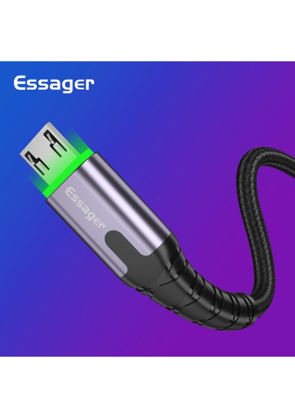 LED Göstergeli Mikro Usb'den Usb'ye Naylon Örgülü Veri Senkronizasyon Şarj Kablosu 1 M-Koyu Gri (Yurt Dışından)