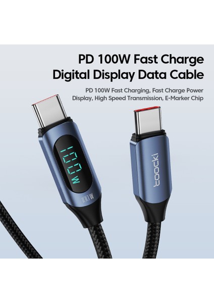 Usb-C - Usb-C Pd 100W Dijital Ekran Şarj Veri Kablosu, 1m - Mavi (Yurt Dışından) fiyatları