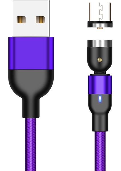 1m 2A Usb'den Mikro Usb'ye Naylon Örgülü Dönebilen Bükülebilir Manyetik Kablo-Mor (Yurt Dışından)