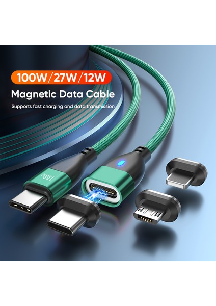 1m 24PIN Pd 100W Type-C - Ip / Type-C / Mikro USB LED Göstergeli Manyetik Şarj Veri Kablosu - Kırmızı (Yurt Dışından) fiyatları