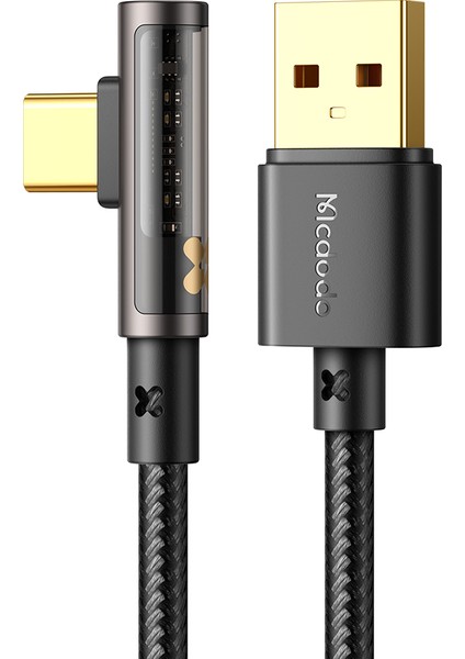 Mdd 1,2 M Usb-A'dan Type-C'ye 90 Derece Dirsek Veri Kablosu 6A Hızlı Şarj Şeffaf Kablo (Yurt Dışından)