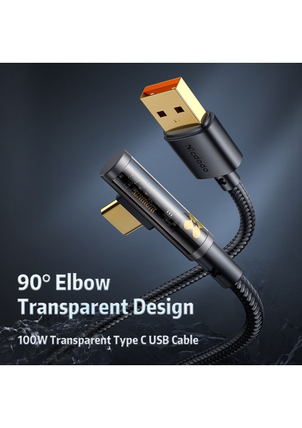 Mdd 1,2 M Usb-A'dan Type-C'ye 90 Derece Dirsek Veri Kablosu 6A Hızlı Şarj Şeffaf Kablo (Yurt Dışından) fırsatları