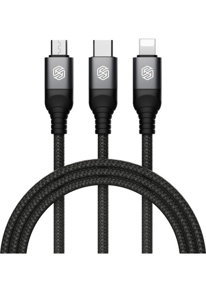 3'ü 1 Arada Kablo Naylon Örgülü Usb'den Tip-C / Ip / Mikro Şarj Kablosuna - Siyah (Yurt Dışından) fiyatları