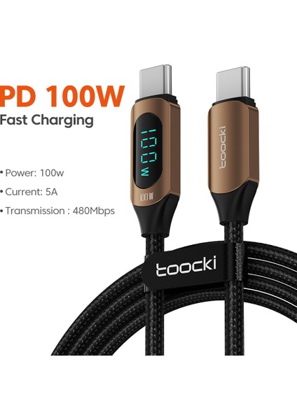 Usb-C - Usb-C Pd 100W Dijital Ekran Şarj Veri Kablosu, 1m - Kahverengi (Yurt Dışından)