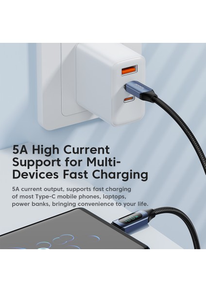 Usb-C - Usb-C Pd 100W Dijital Ekran Şarj Veri Kablosu, 1m - Kahverengi (Yurt Dışından)