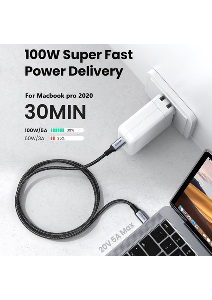 Macbook/huawei Matebook/google Chromebook Piksel Tip C Veri Kablosu Için 0,5 M Pd 100W Hızlı Şarj Kablosu (Yurt Dışından)