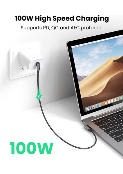 1 M USB C - Tip C 90 Derece Sağ Açı Veri Kablosu Dizüstü Bilgisayar / Akıllı Telefon / Tablet Için 100 W Pd Hızlı Şarj (Yurt Dışından)