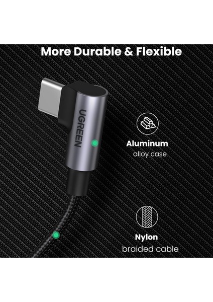 1 M USB C - Tip C 90 Derece Sağ Açı Veri Kablosu Dizüstü Bilgisayar / Akıllı Telefon / Tablet Için 100 W Pd Hızlı Şarj (Yurt Dışından)