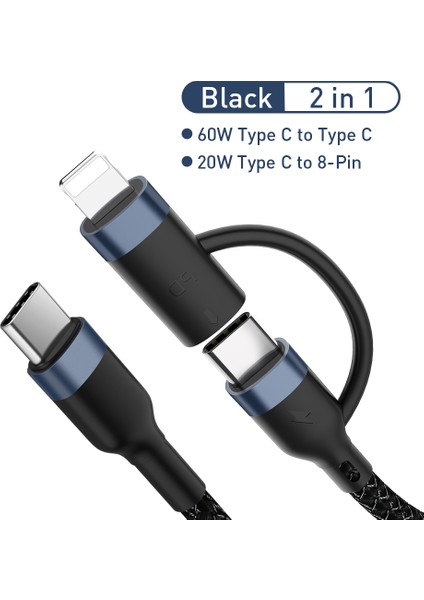 2'si 1 Arada 1m 60W Pd Usb-C'den Type-C'ye / Yıldırım Hızlı Şarj Kablosu (Yurt Dışından)