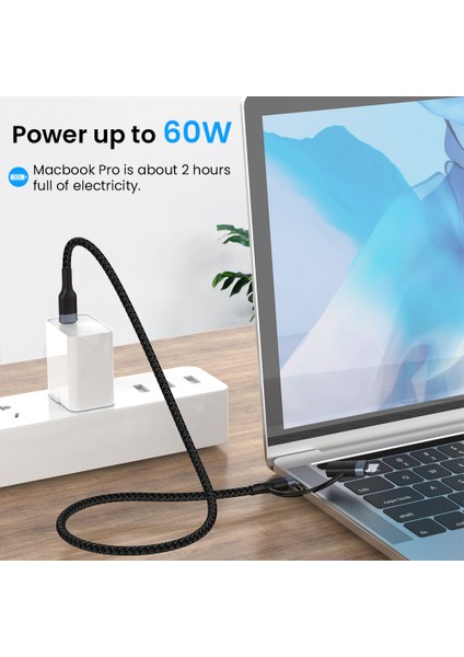 2'si 1 Arada 1m 60W Pd Usb-C'den Type-C'ye / Yıldırım Hızlı Şarj Kablosu (Yurt Dışından)