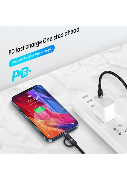 2'si 1 Arada 1m 60W Pd Usb-C'den Type-C'ye / Yıldırım Hızlı Şarj Kablosu (Yurt Dışından)