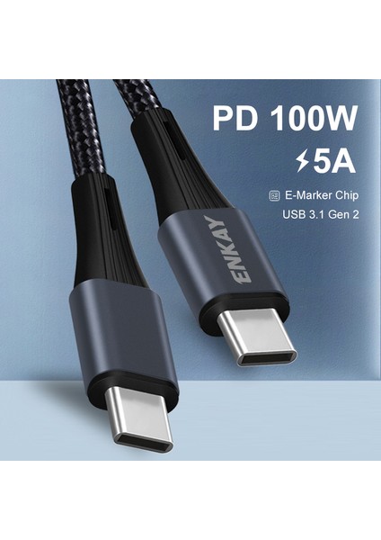 2m E-Marker USB C Şarj Kablosu Pd 100W 480MBPS Veri Iletim Kablosu 5A Hızlı Şarj Tipi C Tel (Yurt Dışından)