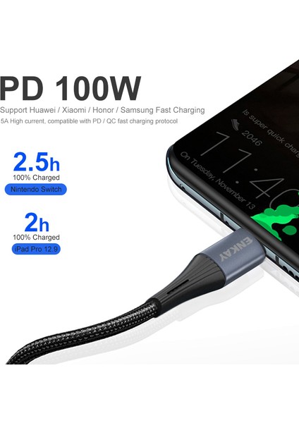 2m E-Marker USB C Şarj Kablosu Pd 100W 480MBPS Veri Iletim Kablosu 5A Hızlı Şarj Tipi C Tel (Yurt Dışından)