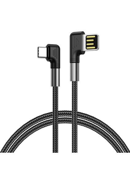 3m Hızlı Şarj Kablosu Naylon Örgülü Çift Açılı Usb'den Type-C'ye 3A Veri Aktarım Kablosu (Yurt Dışından)