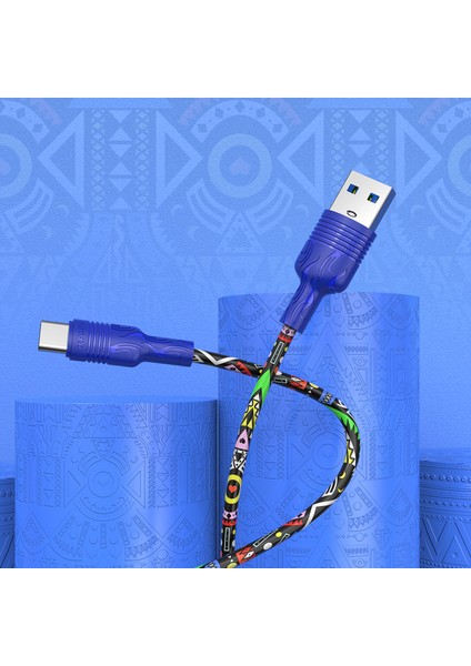 4U Sky Jincai Serisi 1m 3.2A Usb'den Type-C'ye Hızlı Şarj Kablosu Renkli Tpe Cep Telefonları Veri Kablosu - Totem Desenli (Yurt Dışından)