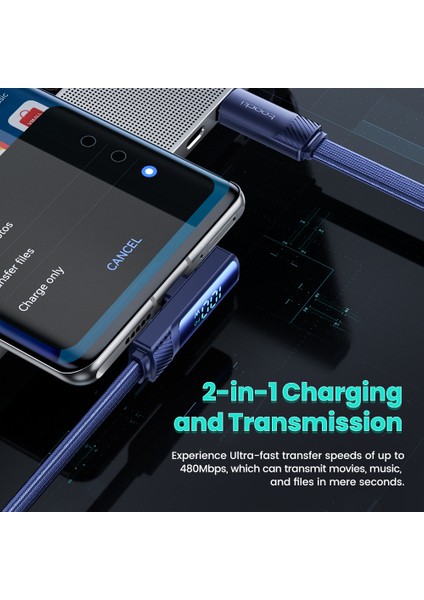 1m Açılı Usb-C Kablosu Dijital Ekran Type-C 100W Hızlı Şarj Kablosu - Siyah (Yurt Dışından) fırsatları